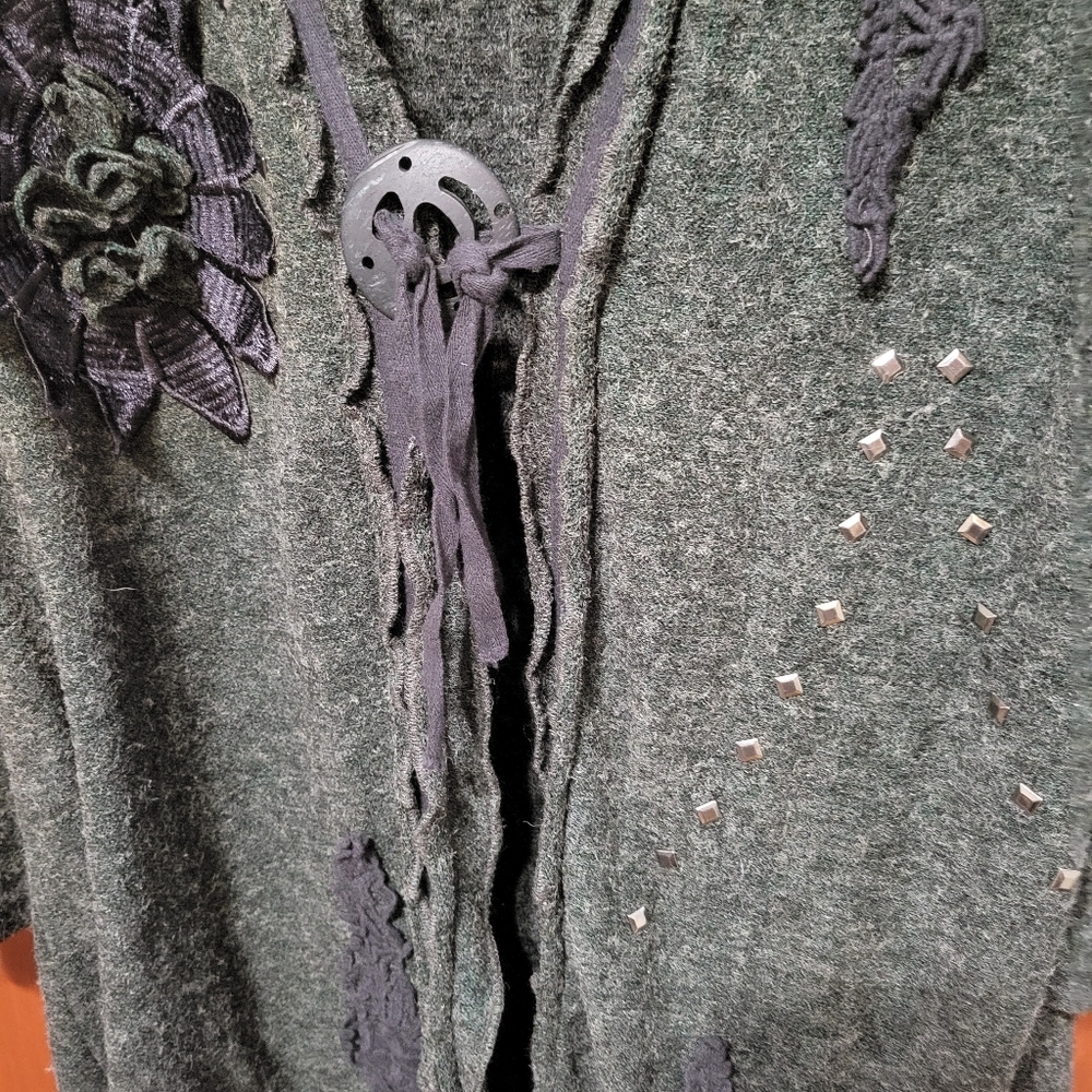 Pretty Angel Boho Floral Artsy Art To Wear Long Duster Cardigan Gray | L - Picture 4 of 8